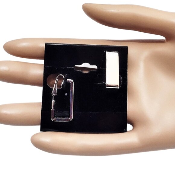 Avon Square Hoop Clip On Earrings Silver Tone Vintage Geometric 1976 - Picture 4 of 4